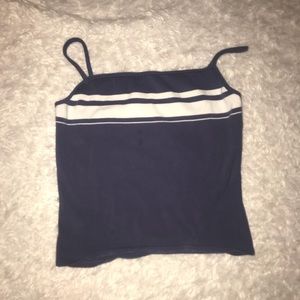 Blue tank top with white stripes